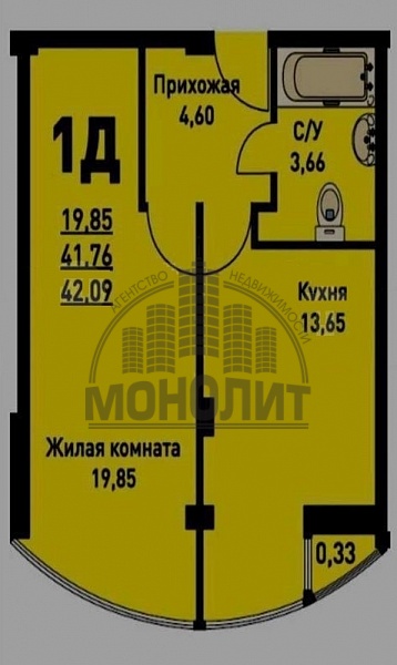 1-к квартира с. Небуг ЖК «Sun Hills» (№1055)